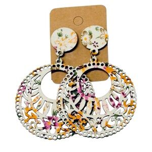 BOHEMIAN FLORAL Print WOODEN Earrings